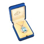 An Art Deco aquamarine and diamond pendant,