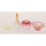 A group of late 19th Century glass comprising an ovoid form posy bowl in graduated magenta,
