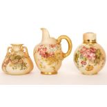 Three pieces of Royal Worcester blush ivory comprising a shape 1094 flat back jug,