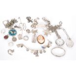 A small parcel lot of assorted silver and white metal jewellery to include chains, bracelet,
