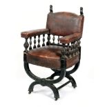 A 19th Century Italian Renaissance style savonarola chair,