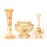 Three pieces of Royal Worcester blush ivory comprising a shape G1015 trumpet vase,