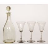 A group of three 1930s Orrefors Sandvik Astrid wine glasses designed by Simon Gate,