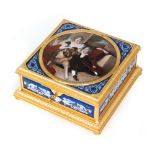 A 19th Century Limoges square sectioned jewellery casket with circular enamel panel depicting an