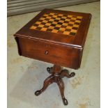 A Victorian mahogany drop leaf pedestal games table,