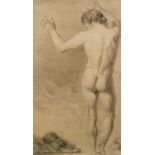 ENGLISH SCHOOL (EARLY 19TH CENTURY) - 'Study of a male nude, back view', pencil drawing, framed,