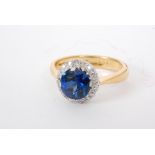 An early 20th Century hallmarked 22ct synthetic sapphire and diamond ring,