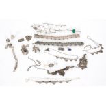 A parcel lot of assorted silver and white metal jewellery to include bracelets,