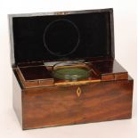 A 19th Century rectangular tea caddy with mixing bowl and two separate canisters, width 35.