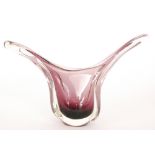 A 20th Century Italian Murano glass vase of sleeve form below a wide pulled rim with applied clear