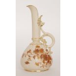 A late 19th Century Royal Worcester shape 1143 ewer decorated in the Aesthetic style with gold and