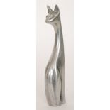 A later 20th Century abstract cast aluminium figure of a seated cat, stamped marks, height 26.5cm.