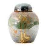 A large Carlton Ware Art Deco Verte Royale ginger jar and cover decorated in the New Stork pattern,