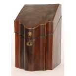 A George III line inlaid mahogany knife box, with fitted interior,