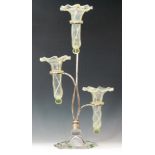 An early 20th Century Stuart & Sons glass three branch epergne,