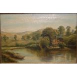 WILLIAM LANGLEY (1852-1922) - A riverside cottage, oil on canvas, signed, framed,