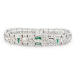 An 18ct Art Deco style emerald and diamond bracelet composed of flexible links,