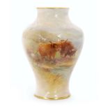 A small Royal Worcester vase of inverted baluster form, panel decorated by H.