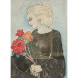 ENGLISH SCHOOL (CIRCA 1930) - Portrait of a lady holding a spray of roses, watercolour,