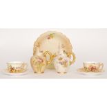 Five pieces of assorted late 19th Century Royal Worcester blush ivory comprising two 1094 flatback
