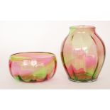 A 1940s Stevens & Williams Rainbow glass vase of swollen form with collar neck,