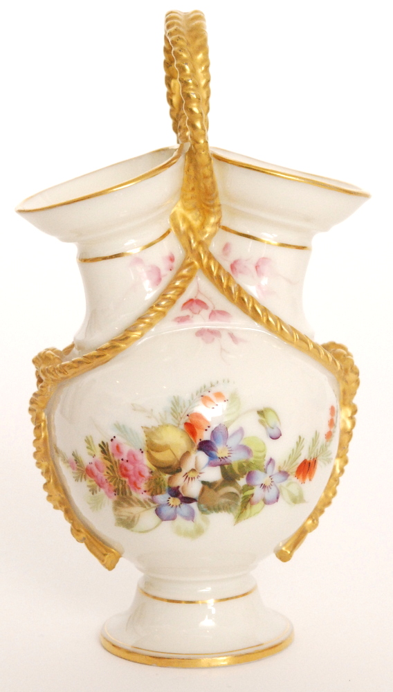 A late 19th Century Royal Worcester posy vase decorated with hand painted ferns and sprays of
