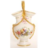 A late 19th Century Royal Worcester posy vase decorated with hand painted ferns and sprays of