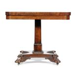 A William IV rosewood fold-over card table with cross banded borders,