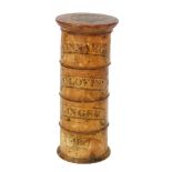 A 19th Century cylindrical sectional spice tower for Cloves, Ginger and Nutmeg,