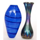A 20th Century Will Shakespeare glass vase of compressed ovoid form with spiral dark blue trail on