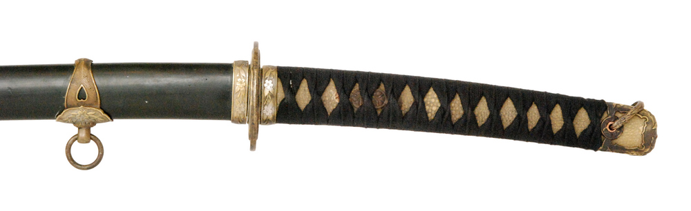 A later 20th Century Japanese katana, with black cotton bound fish skin grip with bronze menuki, - Image 2 of 15