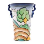 A 1930s Carlton Ware Art Deco ribbed vase decorated in the Tubelined Fields and Tree pattern,