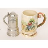 A Crown Devon Fieldings musical jug playing Daisy Bell and a musical pewter tankard with Thorens