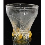 A 1930s Webb Corbett crystal glass vase of bell form with relief moulded fruit in citron with