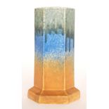 A Ruskin Pottery vase crystalline glaze vase of hexagonal form glazed in a mottled green to blue to