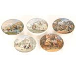 Five assorted late 19th to early 20th Century Staffordshire Prattware pot lids and bases comprising