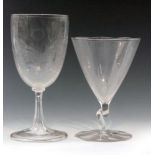 An early 20th Century wine glass in the manner of James Powell & Sons Whitefriars,