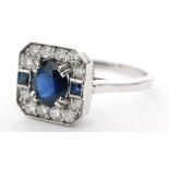 An 18ct white gold sapphire and diamond cluster ring,