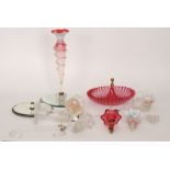 A collection of late 19th Century Stourbridge glass epergne parts comprising bases and trumpets