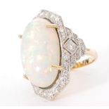 An 18ct opal and diamond ring in the Art Deco taste,