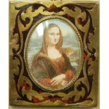 An early 20th Century miniature depicting the Mona Lisa, hand tinted on a printed base on celluloid,