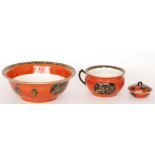 A 1920s Wiltshaw and Robinson Carlton Ware Art Deco part toilet set comprising a washbowl,