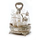 A William IV hallmarked silver six bottle cruet set and conforming stand,