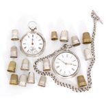 A hallmarked silver pair cased pocket watch Roman numerals to a white enamelled dial,