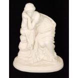 A 19th Century Parian figure of a lady sat on a rocky stump draped in robes, unmarked,
