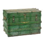 A late 19th to early 20th Century dome topped wooden bound canvas steamer or cabin trunk,