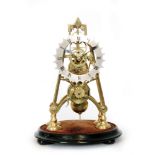 A 19th Century brass skeleton clock with single fusee movement,