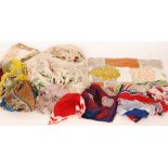 A collection of assorted ladies vintage fabrics to include three 1930s piano shawls,