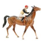 A Beswick Racehorse and Jockey (Walking Racehorse), model 1037, colourway number two, circle mark,