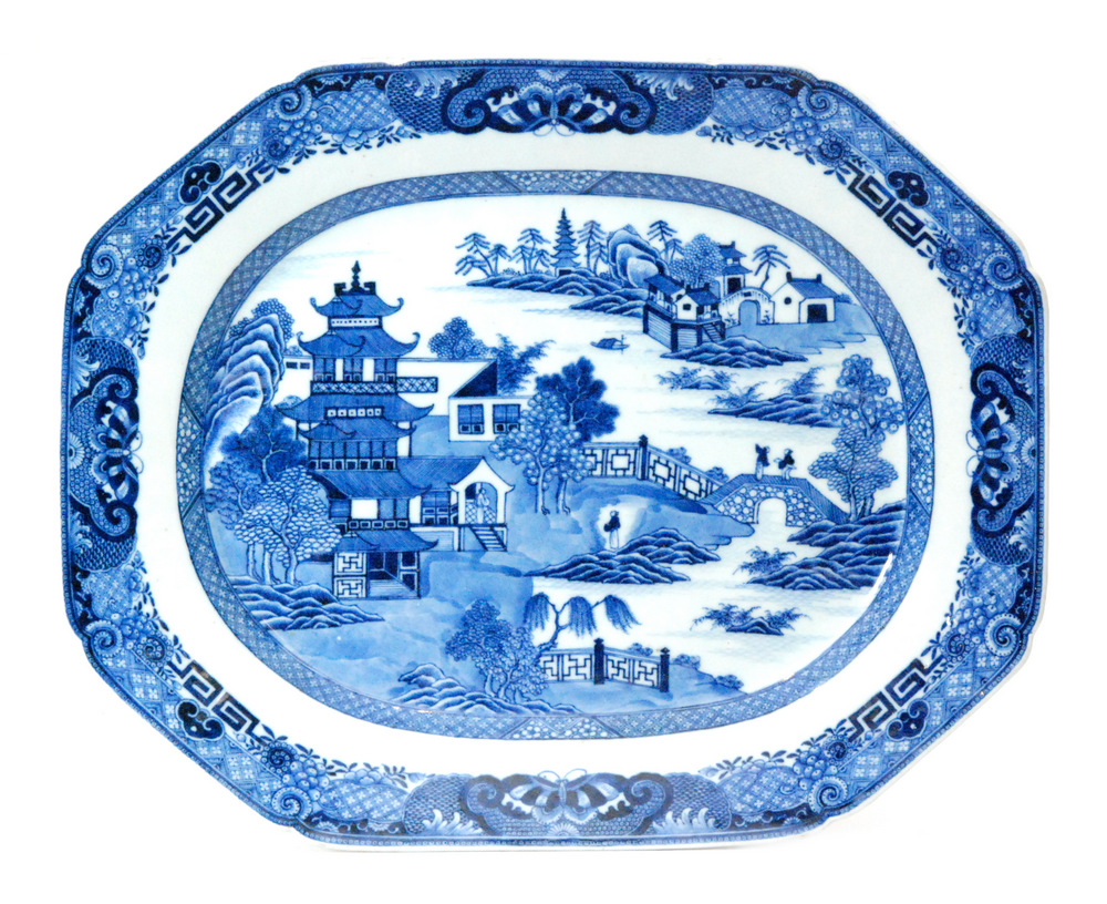 A large late 18th to early 19th Century Chinese export meat plate decorated with a hand painted